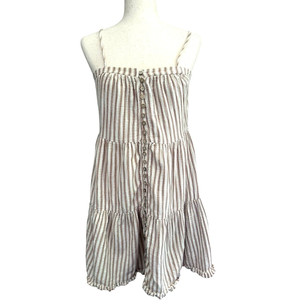 Rylee + Cru Square Neck Striped Tiered Button Summer Dress XS Coastal Cowgirl
